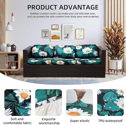 Outdoor Cushion Covers Set,8PCS Patio Furniture Couch Seat Slipcovers, Replacement for Sofa Sectional Chair(Cover，Only)