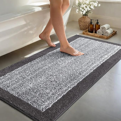 Long 2x4 Ft (48''x24'') Runner Rug for Bathroom,Non Slip Washable Large Kitchen Rugs Bath Rugs, Soft Absorbent Quick Dry Bath Mats for Shower, Hallway,Laundry, Tub(Grey)
