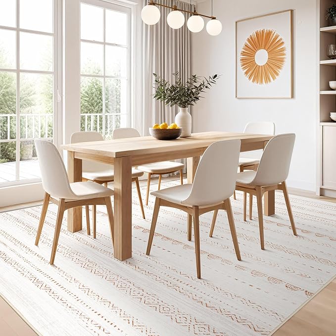 Nakagishi 7x10 Area Rug Living Room: Washable Boho Large Neutral Soft Farmhouse Modern Rugs Stain Resistant Moroccan Non-Slip Indoor Floor Carpet for Bedroom Nursery Kids Playroom Office Dining Room