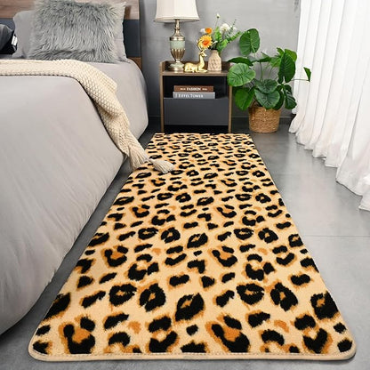 Amearea Soft Leopard Runner Rugs for Hallway, 2x6 Feet Cheetah Print Bedroom Bedside Rugs, Washable Fluffy Indoor Animal Runner Rug Carpet for Entrance Kitchen Kids Teen Room Living Room Decor, Khaki