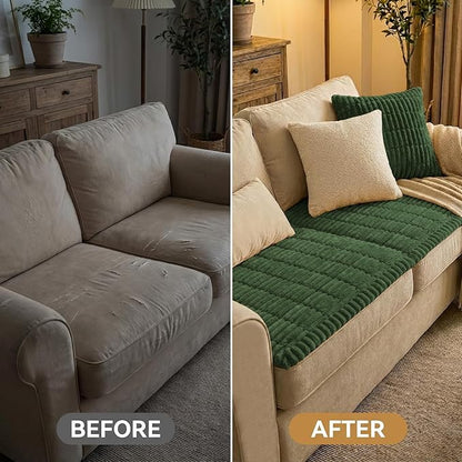 Smiry Couch Cover for Dogs Washable, Non Slip Fuzzy Pet Couch Covers for 3 Cushion Sofa Pet Friendly, Thick Soft Sofa Slipcovers Cushion Protector (Dark Green, 27.6" x 27.6")