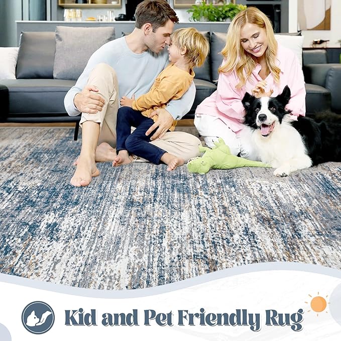 XLUEZ 2x8 Runner Rug for Hallway, Washable Modern Abstract Runner Rugs Neutral Soft Non Slip Kids Rug Stain Resistant Indoor Runners for Entryway Bedroom Kitchen Laundry Room(BlueWhite, 2'x8')
