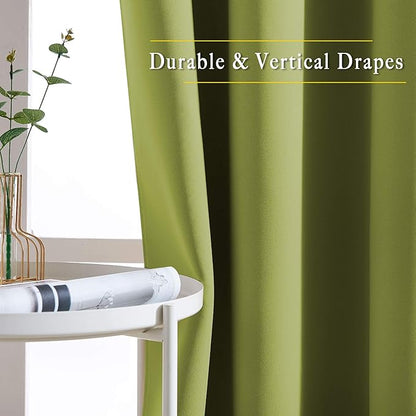 NICETOWN Room Darkening Curtains and Drapes for Window 95" L - Triple Weave Energy Saving Thermal Insulated Solid Grommet Room Darkening Panels for Patio (80" Wide per Panel, 2 Panels, Fresh Green)