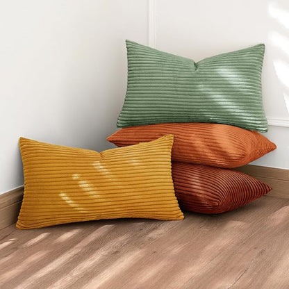 MIULEE Decorative Throw Pillow Covers 12x20 Inch Set of 4, Vibrant Cushion Covers Vintage Retro Home Decor, Mix and Match Color Clash Design for Sofa Couch Bed Living Room Yellow Rust Green