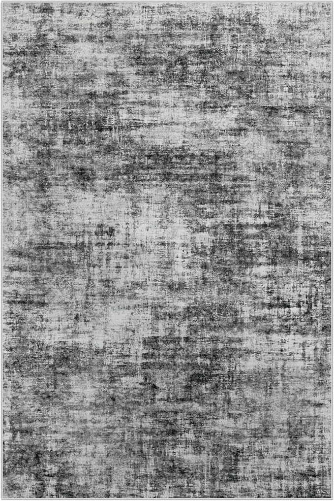 6x9 Area Rugs Washable Rug: Large Modern Abstract Living Room Rug Soft Anti-Skid Thin Carpet Indoor Floor Non-Shedding Carpets for Bedroom Dining Room Farmhouse Nursery Home Office Black