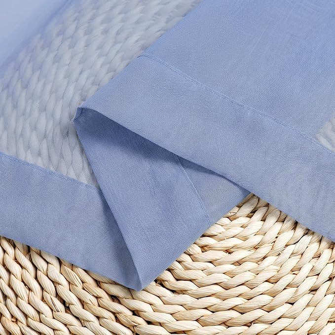 Chyhomenyc Sheer Curtains 72 Inch Length 2 Panels - Light Filtering Soft Airy Rod Pocket Voile Window Curtain Drapes for French Door Bedroom Living Room, 42Wx72L Inch, Denim Blue