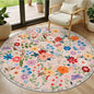 Round Area Rug for Living Room: 4 ft Floral Washable Circle Rug Soft Boho Non-Slip Carpet Indoor Stain Resistant Low Pile Small Circular Rug for Bedroom Entryway Kitchen Nursery Home Office Beige