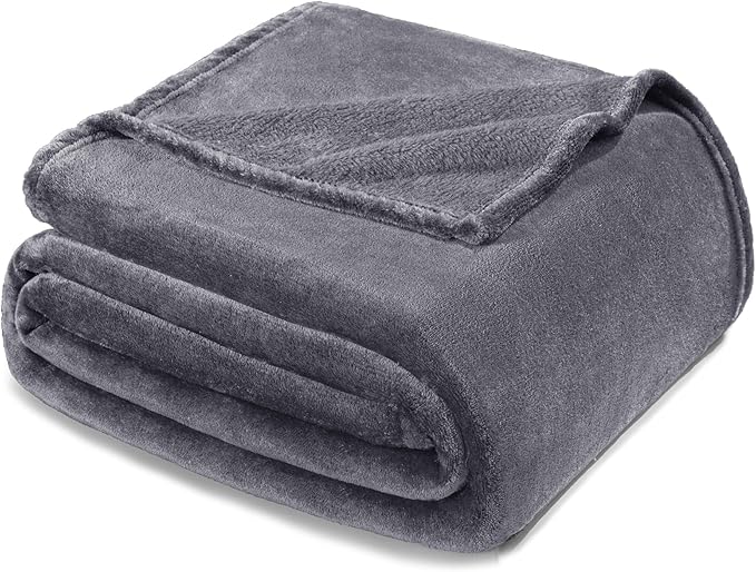 Exclusivo Mezcla Fleece Blankets Queen Size for Bed, Super Soft and Warm, All Season, Cozy, Plush, Lightweight, 90x90 Inches, Dark Grey