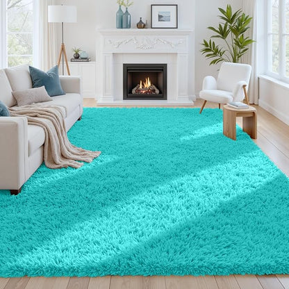 8x10 Area Rugs for Living Room Rug: Soft Fluffy Shag Teal Blue Rugs for Bedroom, Non-Slip Large Fuzzy Plush Rug Indoor Floor Carpet for Nursery Kids Boys Girls Room, Dorms, Playroom, Modern Home Decor