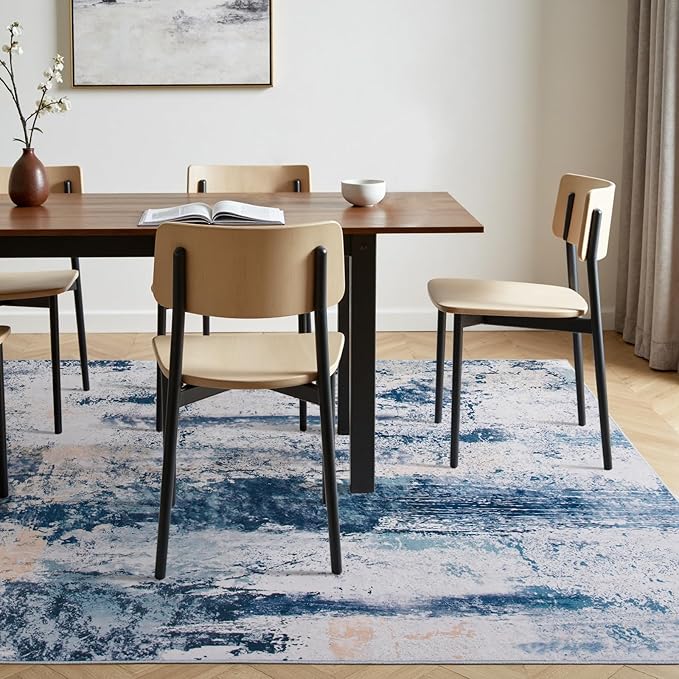 Toneed Abstract Area Rug Modern Washable Rug Soft Non Slip Rug Low Pile for Bedroom Living Room Dining Room Dusty Teal Grey 5x8 Feet