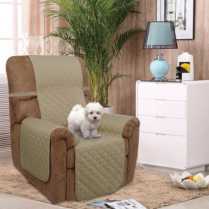 U-NICE HOME Recliner Chair Covers Reversible Quilted Water Repellent Pet Protectors with Elastic Straps (23''Recliner Small, Light Camel/Beige)