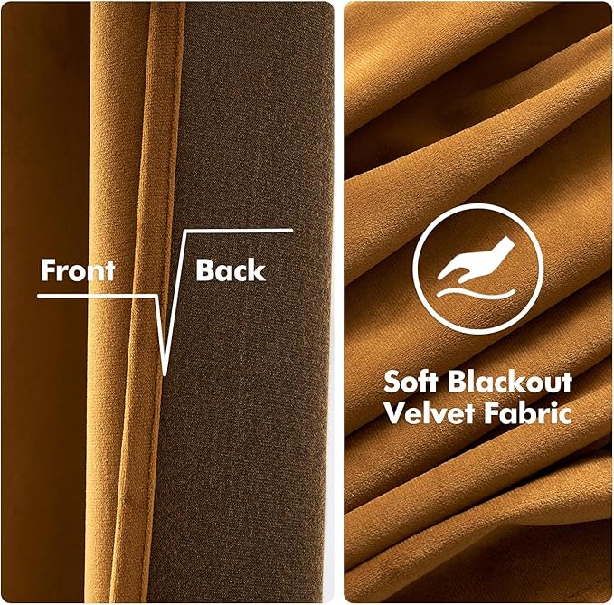 MIULEE Velvet Curtains Golden Brown Elegant Grommet Curtains Thermal Insulated Soundproof Room Darkening Curtains/Drapes for Classical Living Room Bedroom Decor 52 x 63 Inch Set of 2