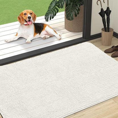 OLANLY Dog Door Mat for Muddy Paws 47x32, Absorbs Moisture and Dirt, Absorbent Non-Slip Washable Doormat, Quick Dry Chenille Mud Mat for Dogs, Entry Indoor Entryway Carpet for Inside Floor, Ivory