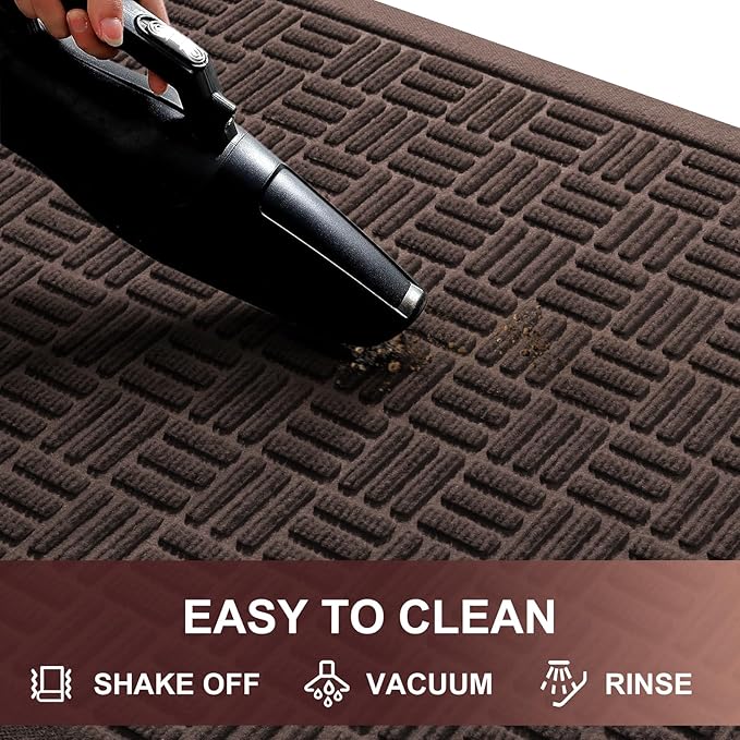 Mibao Front Door Mat Indoor Outdoor Entrance, Dirt Trapping Waterproof All-Season, All-Weather Doormat, Non-Slip Durable Natural Rubber Low Profile Easy Clean Patio Entrance Mat, 29.5" x 17", Coffee