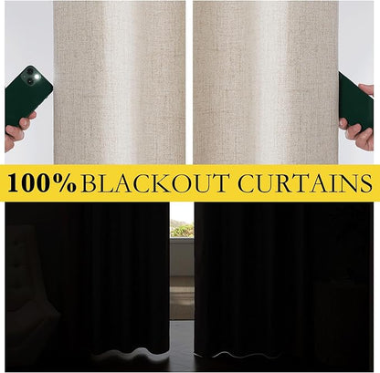 NICETOWN Oatmeal Vintage Open Linen Weave Flax Thermal Curtains, 100% Blackout Curtains 84 inches Long for Dining Room, Soundproof Window Treatment Drapes for Hall Room, 52" Wide Per Panel, Set of 2