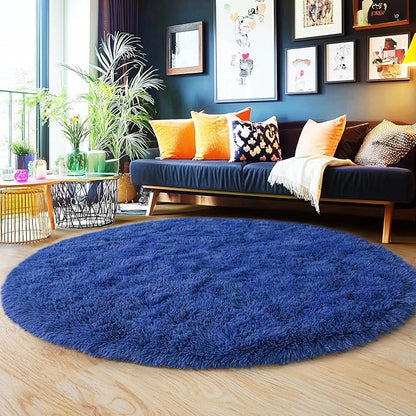 6‘x6’ Blue Round Rug for Bedroom, Ultra Soft Fluffy Circle Rug for Kids Girls Boys Room, Cute Shag Rugs for Living Room Playroom Teen Room Home Decor Rug