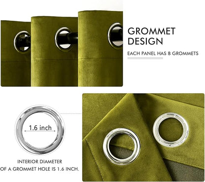MIULEE Velvet Curtains Olive Elegant Grommet Thermal Insulated Soundproof Green Room Darkening Curtains/Drapes for Classical Living Room Bedroom Decor 52 x 84 Inch Set of 2
