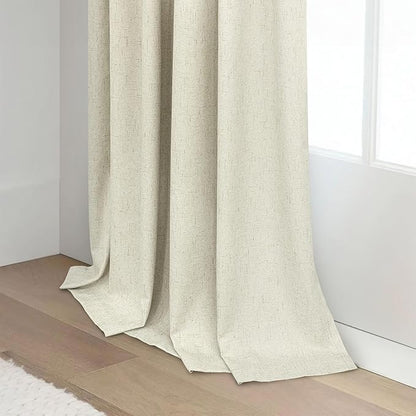 Cream Beige Blackout Curtains 90 Inches Long Thick Linen Patio Curtains for Sliding Glass Doors Cute Black Out Curtain for Nursery Bedroom Aesthetic Back Tab Pocket Pleated Drape 2 Panels 52x90 Length