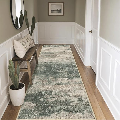 BEIMO Runner Rug for Hallway Kitchen, 2'x7' Machine Washable Runners Rug for Entryway, Soft Modern Abstract Throw Rugs, Low Pile Floor Cover with Non Slip Backing, Grey/Dark Green