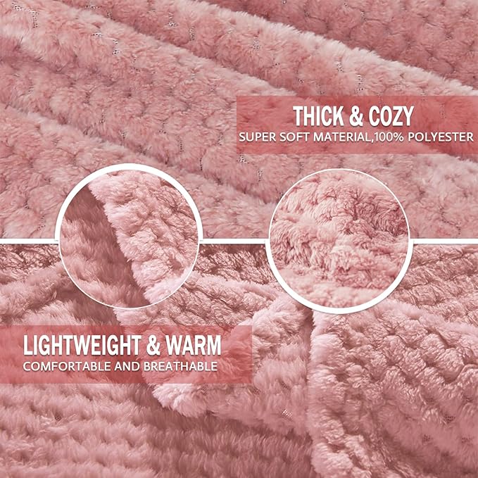 Exclusivo Mezcla Fleece Bed Blanket King Size, Super Soft and Warm Blankets for Couch, Sofa and Bed Waffle Textured, Cozy, Fuzzy and Lightweight (Dusty Pink, 90x104 Inches)