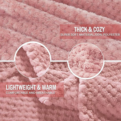 Exclusivo Mezcla Fleece Bed Blanket King Size, Super Soft and Warm Blankets for Couch, Sofa and Bed Waffle Textured, Cozy, Fuzzy and Lightweight (Dusty Pink, 90x104 Inches)