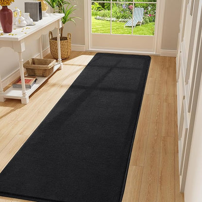 Amearea Modern Soft Hallway Runner Rug, 2x10 Feet Washable Long Runner Rugs for Hallway, Black Fluffy Bedroom Rugs, Indoor Non Slip Memory Foam Rug Carpet for Entrance Kitchen Living Room Home Decor
