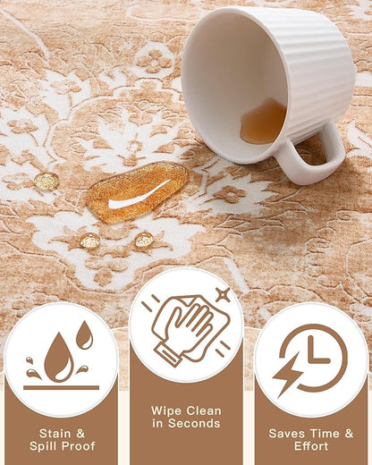 Madane Washable 6x9 Area Rugs for Living Room, Vintage Rug with Non-Slip Backing, Soft Stain Resistant Throw Rugs Thin Carpet for Bedroom Dining Room Farmhouse (6 x 9, Jasper Orange)