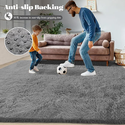 8x10 Area Rugs for Living Room: Fluffy Shag Soft Washable Rug Large Fuzzy Plush Indoor Carpet for Bedroom Nursery Playroom Kids Girls Boys Room (Grey, 8'x10')