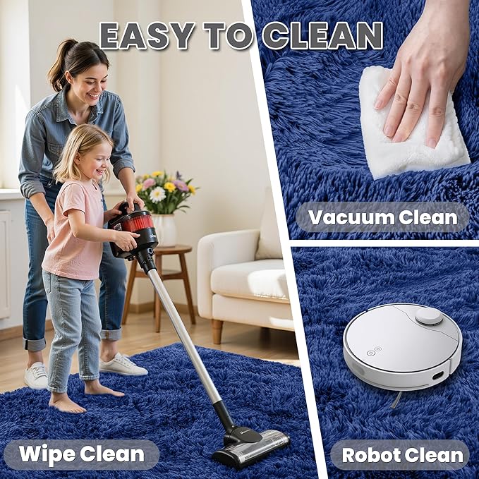 5x8 Area Rugs for Living Room: Soft Fluffy Shag Blue Rugs for Bedroom, Non Slip Large Fuzzy Plush Rug Indoor Floor Carpet for Nursery Kids Boys Girls Room, Dorms, Playroom, Modern Home Decor