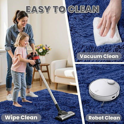 5x8 Area Rugs for Living Room: Soft Fluffy Shag Blue Rugs for Bedroom, Non Slip Large Fuzzy Plush Rug Indoor Floor Carpet for Nursery Kids Boys Girls Room, Dorms, Playroom, Modern Home Decor