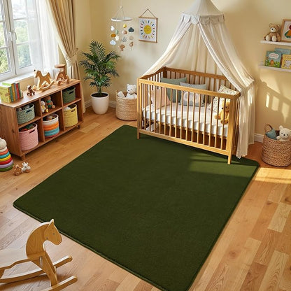 Amearea 4x4 Square Area Rugs for Bedroom Living Room, Olive Green Thickened Memory Foam Rug, Fluffy Indoor Washable Rug Non Slip Minimalist Carpet for Entryway Kids Boys Girls Dorm Nursery Room Decor