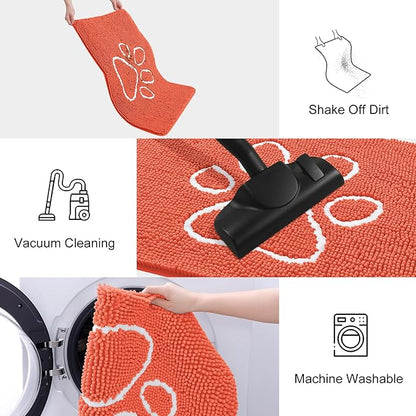 Smiry Dog Door Mat for Muddy Paws, Absorbent Dirt Trapper Non Slip Quick Dry Washable Chenille Mat for Mud Dogs, Entry Rug for Indoor and Outdoor (30x20 Inches, Coral and White)
