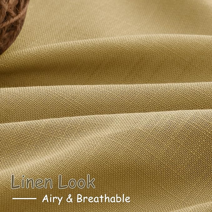 Nanspring Gold Linen Curtains 102 Inches Long Rod Pocket Back Tab Drapes 2 Panels Set for Living Room Bedroom Light Filtering Semi Sheer Gold Curtain 102 Length for Patio Door 52x102