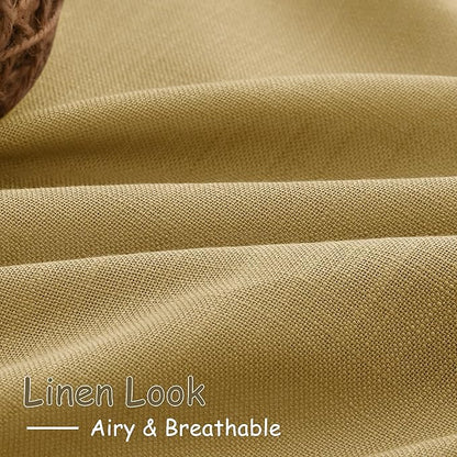 Nanspring Gold Linen Curtains 102 Inches Long Rod Pocket Back Tab Drapes 2 Panels Set for Living Room Bedroom Light Filtering Semi Sheer Gold Curtain 102 Length for Patio Door 52x102
