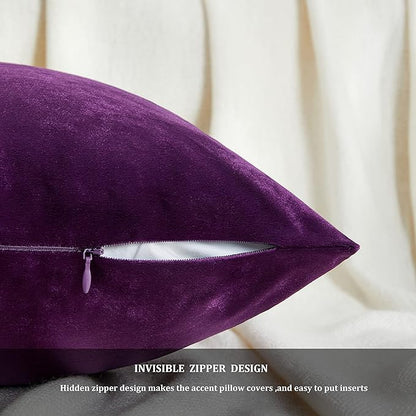 GIGIZAZA Purple Decorative Velvet Decorative 18x18 Throw Pillow Covers for Sofa Bed 2 Pack Soft Cushion Cover