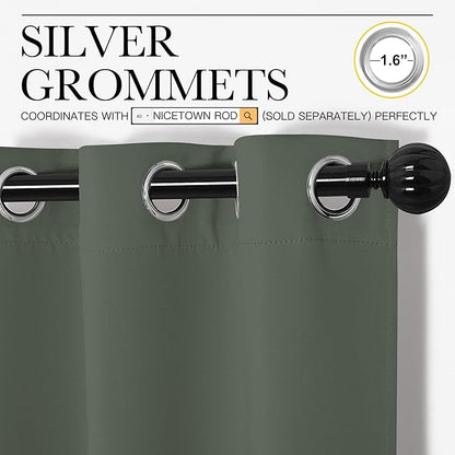 NICETOWN Dark Mallard Blackout Draperies Curtains, 55 inches Wide by 102 inches Long, Pair of Grommet Top Thermal Insulated Blackout Decorative Curtains for Thanksgiving Day & Christmas Decor
