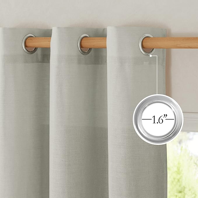 NICETOWN Thick Linen Gray Curtains for Boys Room, Grommet Privacy Assured with Light Filtering Linen Blend Window Treatments for Bedroom/Farmhouse, W55 x L120, 2 Panels