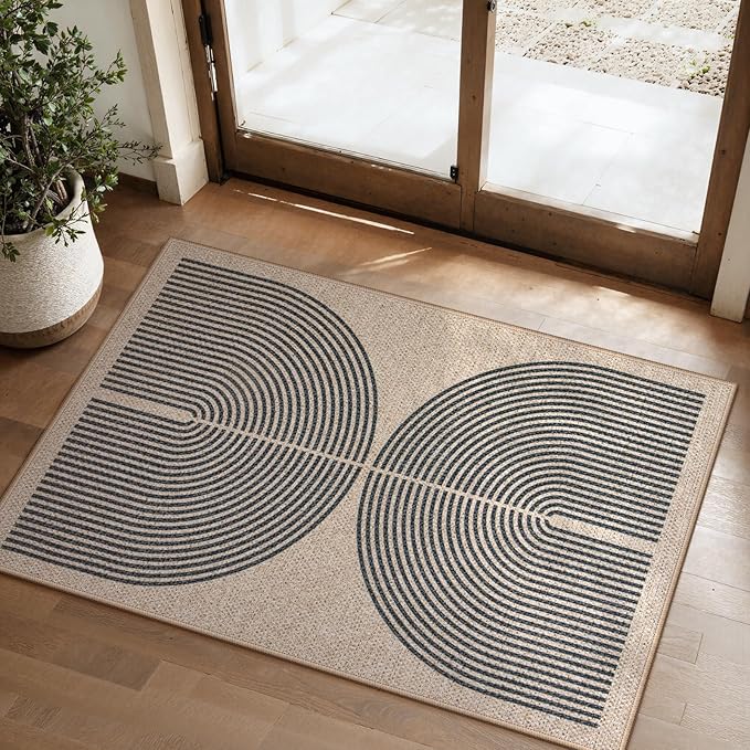 Lahome Enfys Rainbow Easy Jute Rug, 2x3 Farmhouse Kitchen Rugs Non Slip Washable Entryway Rug, Neutral Non Slip Non Shedding Low Pile Indoor Outdoor Door Mats for Porch Foyer