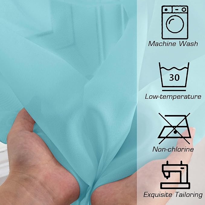 Simplebrand Aqua Sheer Curtains 96 Inches Long, Light Filtering Rod Pocket Solid Color Window Sheer Curtain Panels, Elegant Curtains & Drapes for Living Room, Bedroom 2 Panels (Aqua, 42" W x 96" L)