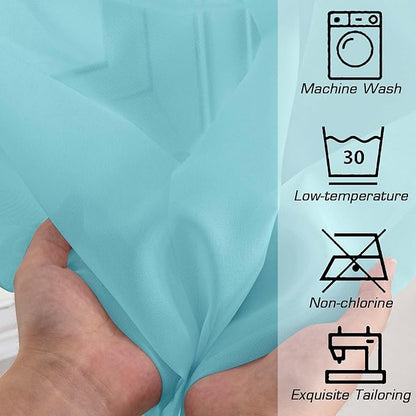 Simplebrand Aqua Sheer Curtains 84 Inches Long, Light Filtering Rod Pocket Solid Color Window Sheer Curtain Panels, Elegant Curtains & Drapes for Living Room, Bedroom 2 Panels (Aqua, 42" W x 84" L)