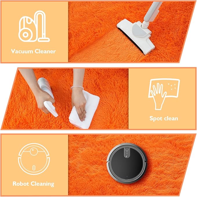 Orange Fluffy Round Rug,Soft Area Rugs for Girls Room,Shaggy Rugs 5'X5' for Living Room,Non Slip Circle Rug for Kids Bedroom,Shag Plush Nursery Carpets,Fuzzy Plush Rug for Dorm,Cute Room Decor Carpet