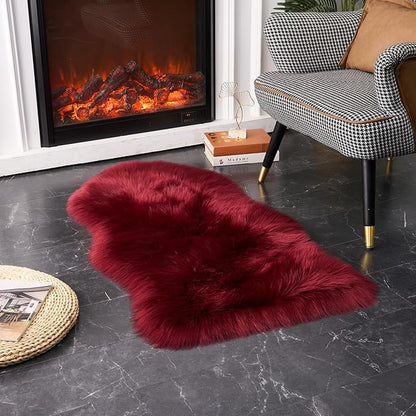 EasyJoy Ultra Soft Fluffy Shaggy Area Rug Faux Fur Rug Chair Cover Seat Pad Fuzzy Area Rug for Bedroom Floor Sofa Living Room (2 x 4 ft Sheepskin, Burgundy)