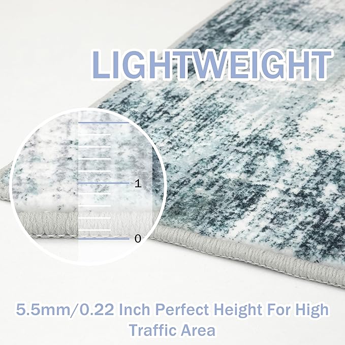 IOHOUZE Modern Abstract Area Rugs 6x9 Ft Washable Rugs for Living Room, Non Slip Dining Room Rug, Printed Faux Wool Rugs for Bedroom, Floor Carpet for Office Nursery Playroom, Sage Grey