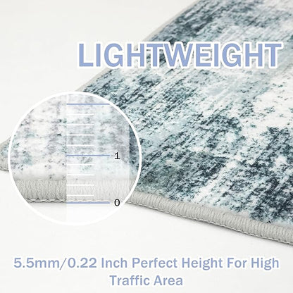 IOHOUZE Abstract Area Rugs 8x10 Ft Washable Large Rugs for Living Room, Non Slip Dining Room Rug, Printed Faux Wool Rug for Bedroom, Floor Carpet for Office Nursery Playroom, Sage Grey