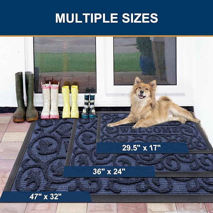 Smiry Welcome Door Mat Outside Entrance, Heavy Duty Trap Dirt and Moisture Easy Clean Low Profile Patio Porch Indoor Outdoor Front Doormat for Entry, 29.5x17 Inch, Navy Blue