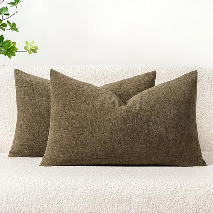 MIULEE Pack of 2 Coffee Throw Pillow Covers 12x20 Inch Soft Chenille Lumbar Pillow Covers for Sofa Living Room Couch Solid Dyed Cases