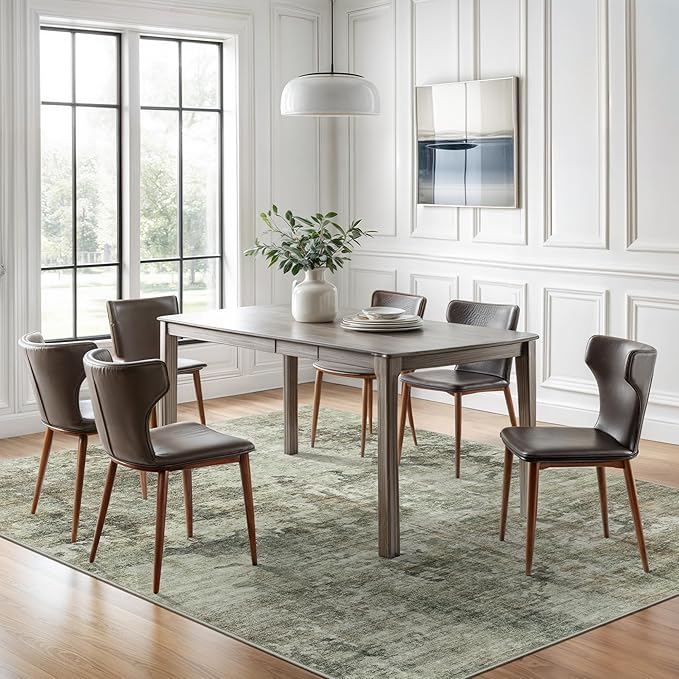 Soalmost Abstract Rug 5x7 Machine Washable Area Indoor Green Black Low Pile Non-Slip Foldable Thin Accent Rugs for Bedroom Living Room Dining Room