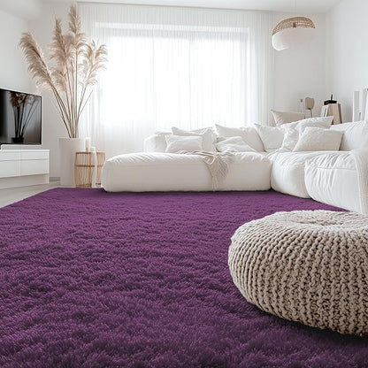 OLANLY 8x10 Machine Washable Large Area Rugs for Living Room, Bedroom, Soft Fluffy Shaggy Bedside Rug, Indoor Floor Carpet for Kids Girls and Boys, Dorms, Home Decor Aesthetic, Dark Purple