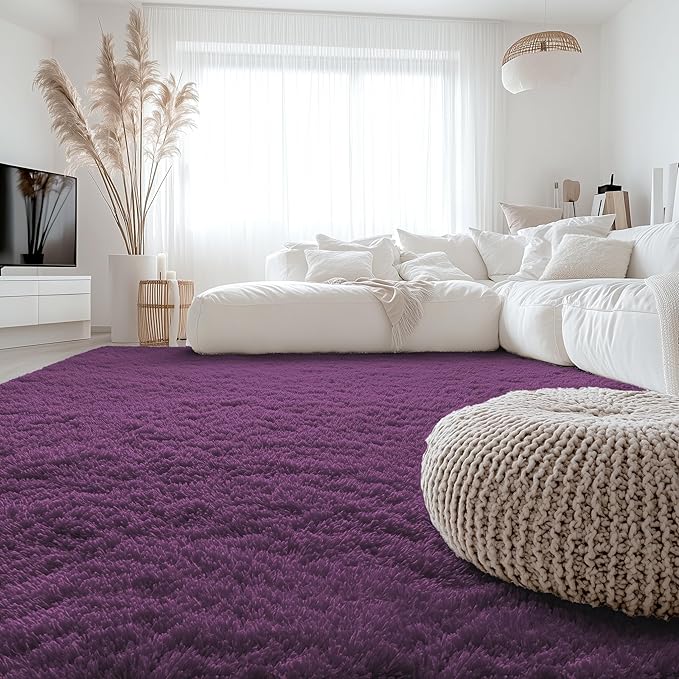 OLANLY 6x9 Machine Washable Large Area Rugs for Living Room, Bedroom, Soft Fluffy Shaggy Bedside Rug, Indoor Floor Carpet for Kids Girls and Boys, Dorms, Nursery, Home Decor Aesthetic, Dark Purple
