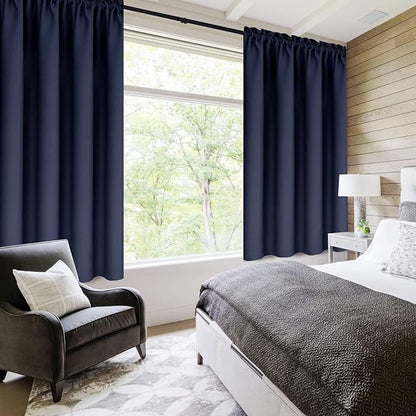 DWCN Navy Room Darkening Blackout Curtains - Thermal Insulated Privacy Energy Saving Window Curtain Drapes 42 x 45 inch Length, Set of 2 Bedroom Living Room Curtains